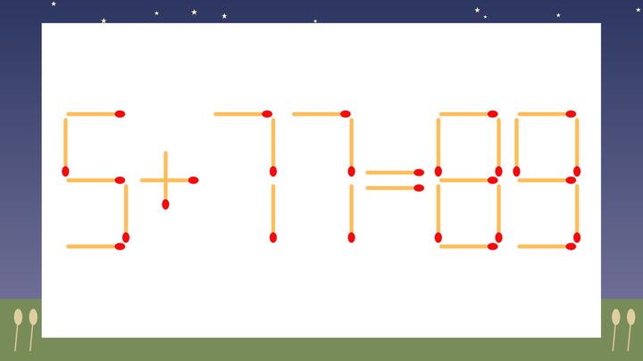 【マッチ棒クイズ】1本だけ動かして正しい式に：5+77=89？の問題画像