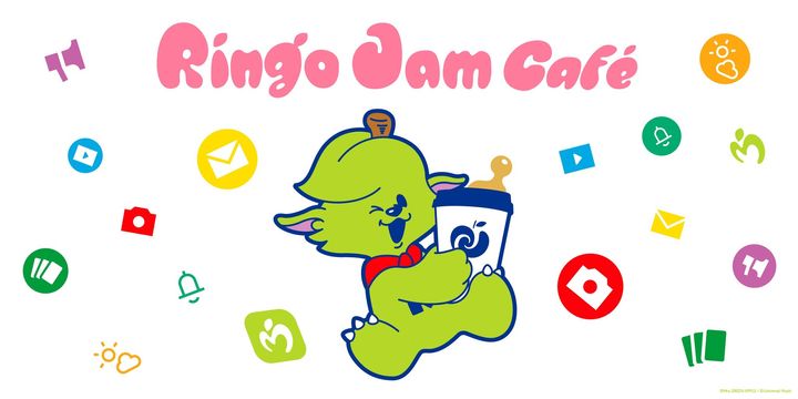 「Ringo Jam Café」のロゴとメメル、MGA Appのアイコン風モチーフ