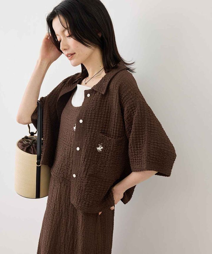 画像: 【BEVERLYHILLS POLO CLUB/ビバリーヒルズポロクラブ】ふくれジャガードシャツ（ブラウン）¥5,489（ロペピクニック） 出典：ロペピクニック