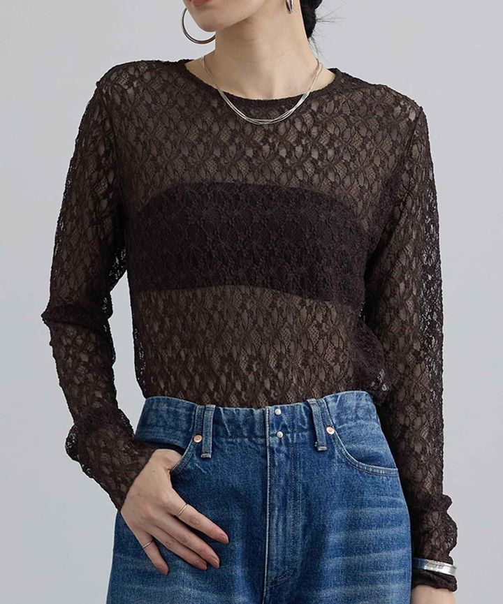 画像: シアーストレッチレースプルオーバー（ブラウン）¥12,100（サロン アダム エ ロペ） 出典：サロン アダム エ ロペ