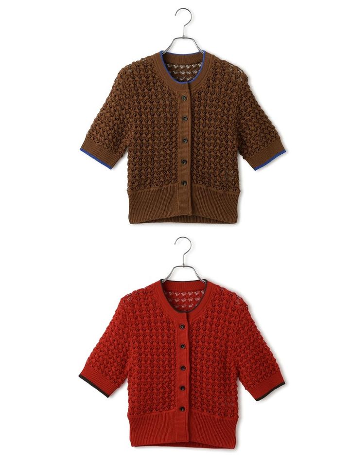 画像: パターンステッチカーディガン（キャメル、レッド）各¥15,950（ともにアダム エ ロペ） 出典：アダム エ ロペ
