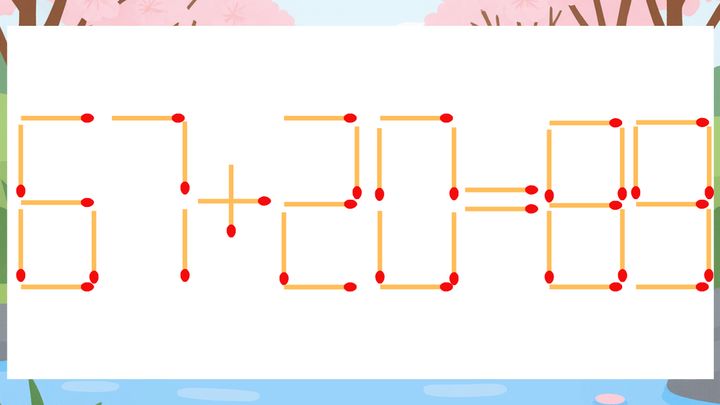 【マッチ棒クイズ】1本だけ動かして正しい式に：67+20=89？の問題画像