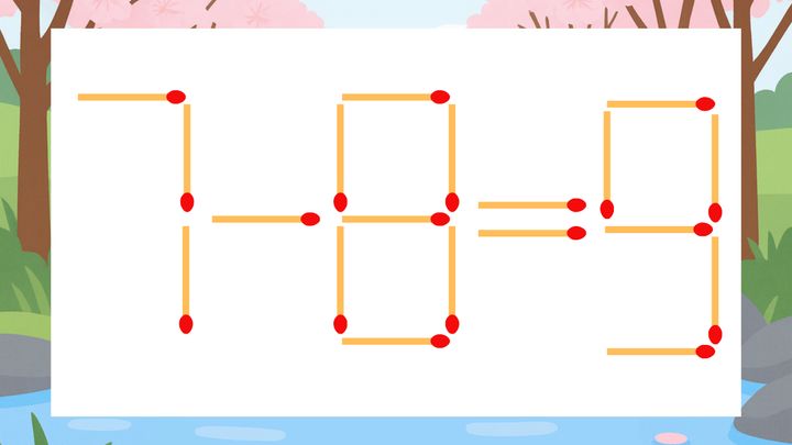 【マッチ棒クイズ】1本だけ動かして正しい式に：7-8=9？の問題画像