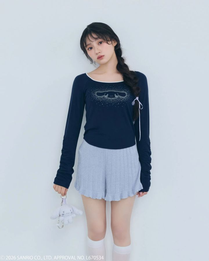 シナモロール柄ラメプリントミニTシャツ