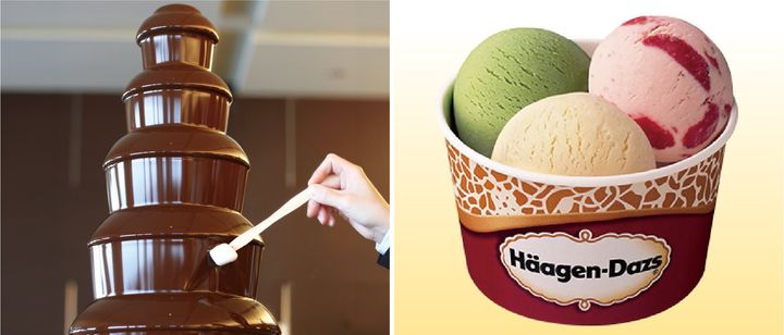 チョコレートファウンテンとハーゲンダッツアイスクリーム