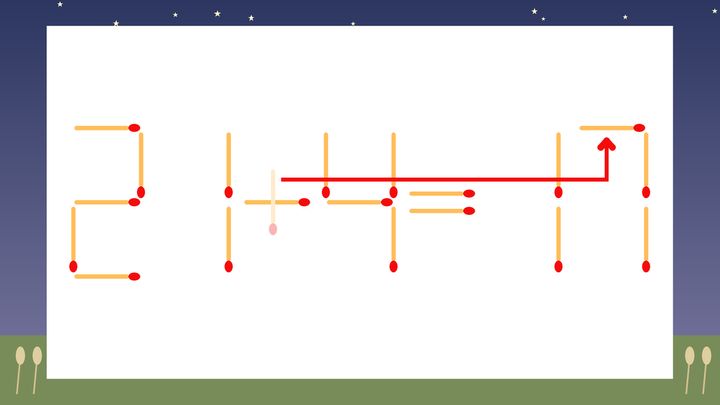 【マッチ棒クイズ】1本だけ動かして正しい式に：21+4=11？の解答画像