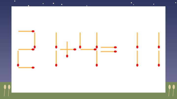【マッチ棒クイズ】1本だけ動かして正しい式に：21+4=11？の問題画像