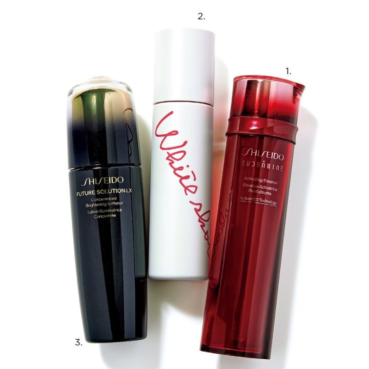 1_オイデルミン エッセンスローション（SHISEIDO） 2_ホワイトショット クリアスキンローション（ポーラ） 3_フューチャーソリューション LX コンセントレイティッド ブライトニングソフナー（SHISEIDO）