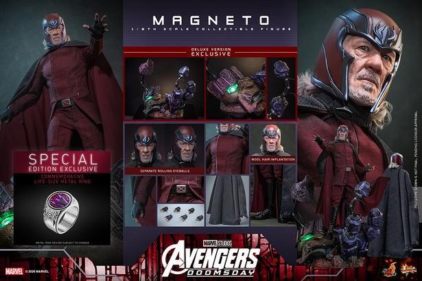 セット内容はこちら(「【ムービー・マスターピース】『アベンジャーズ／ドゥームズデイ』1/6スケールフィギュア マグニートー(デラックス版)[ボーナスアクセサリー付き]」) 2027年12月発売予定 価格：68,000円(税込) 発売・販売元：ホットトイズ [c] 2026 MARVEL