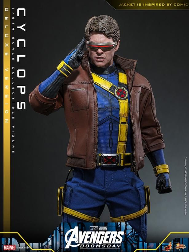 デラックス版にはジャケットが付属(「【ムービー・マスターピース】『アベンジャーズ／ドゥームズデイ』1/6スケールフィギュア サイクロップス(デラックス版)[ボーナスアクセサリー付き]」) 2027年3月発売予定 価格：68,000円(税込) 発売・販売元：ホットトイズ [c] 2026 MARVEL