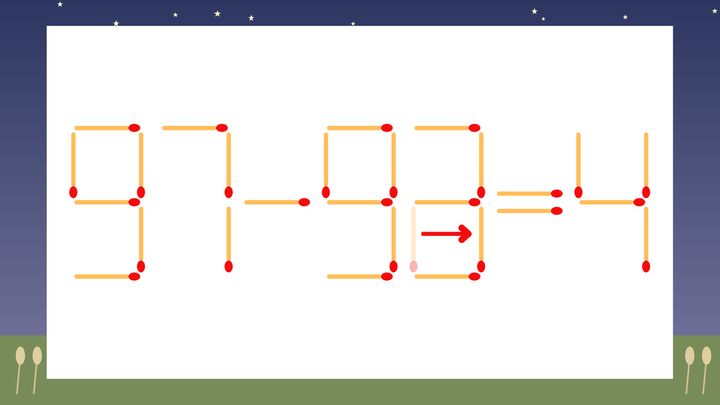 【マッチ棒クイズ】1本だけ動かして正しい式に：97-92=4？の解答画像
