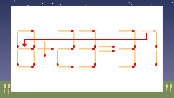 【マッチ棒クイズ】1本だけ動かして正しい式に：0+23=37？の解答画像