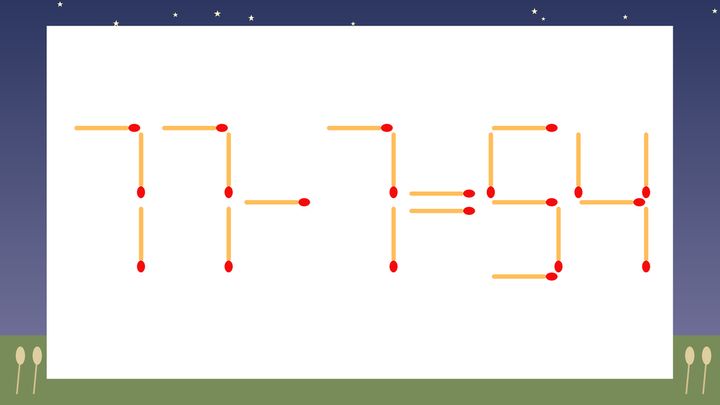 【マッチ棒クイズ】1本だけ動かして正しい式に：77-7=54？の問題画像
