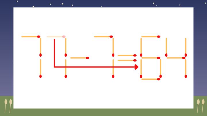 【マッチ棒クイズ】1本だけ動かして正しい式に：77-7=54？の解答画像