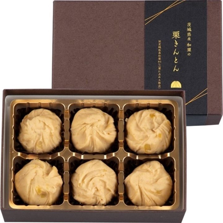 茨城県産和栗の栗きんとんが6個入った茶色い箱
