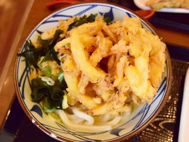 すべてを「かけうどん」の上にのせると、迫力のある一杯