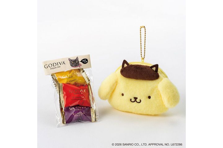 ゴディバ ブラックキャット コレクション G ショコラ アソートメント 3粒入+ポムポムプリン ポーチ オンラインショップ限定／￥2,750（送料別）