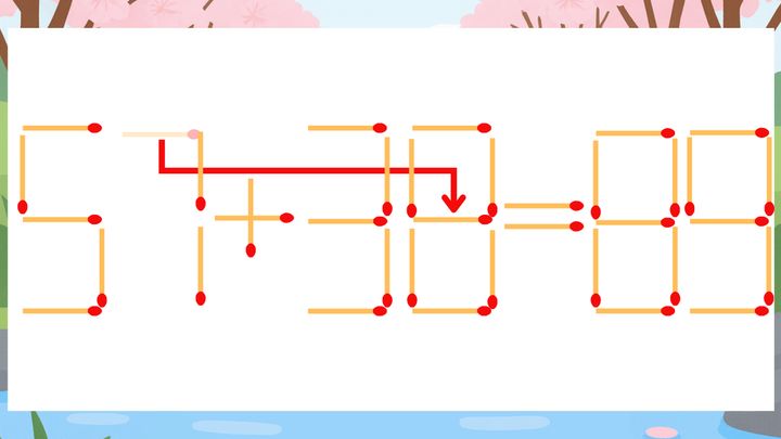 【マッチ棒クイズ】1本だけ動かして正しい式に：57+30=89？の解答画像