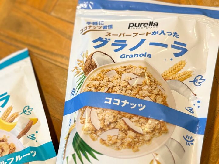 スーパー三和で買ったpurellaのココナッツグラノーラのパッケージ