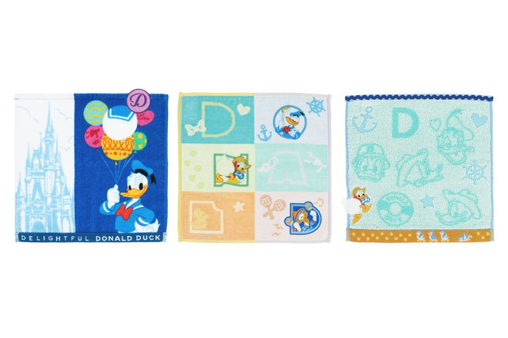 ブルーを基調に異なるアートを配したミニタオル3枚セット