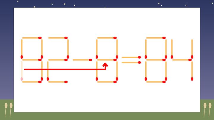 【マッチ棒クイズ】1本だけ動かして正しい式に：82-0=84？の解答画像