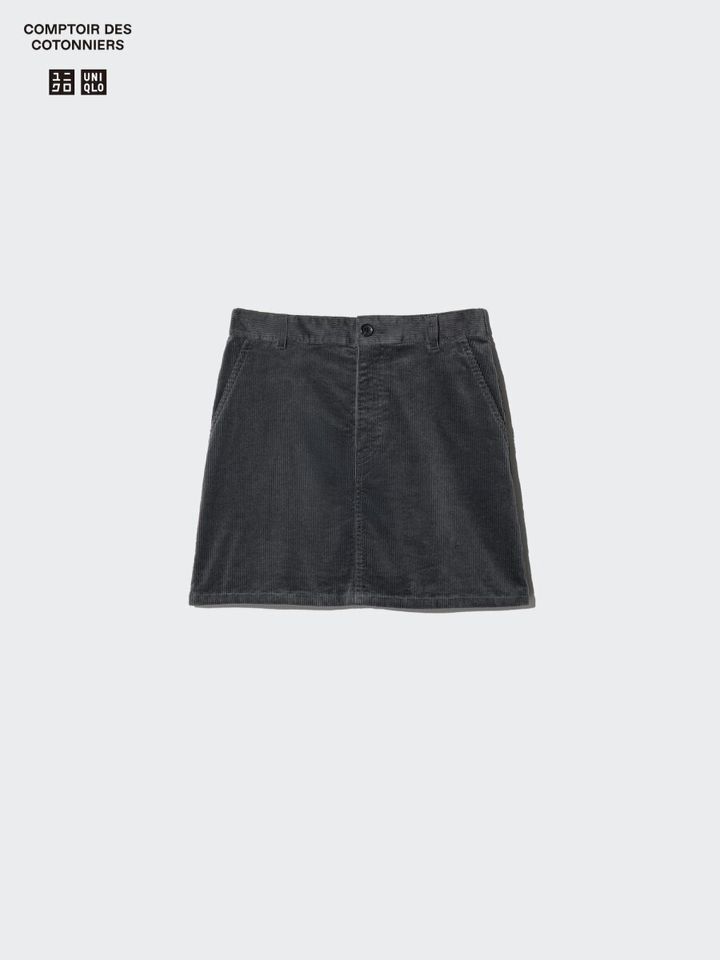 COMPTOIR DES COTONNIERSの濃いグレーコーデュロイミニスカート