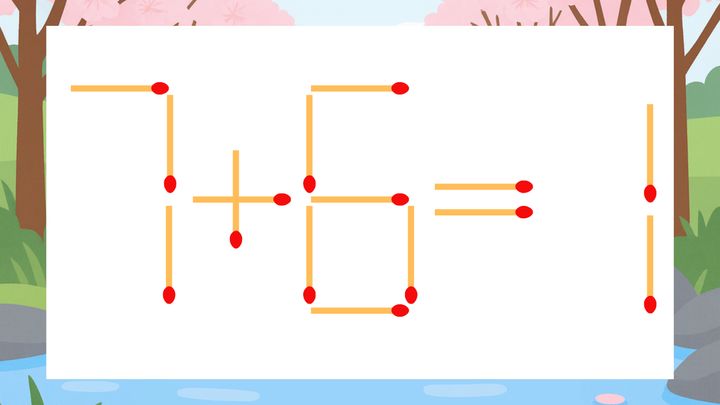 【マッチ棒クイズ】1本だけ動かして正しい式に：7+6=1？の問題画像
