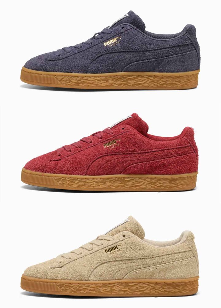 画像: スウェード フォーエバー スニーカー（Inky Depths-Gum、Red Rhythm-Gum、Cashew Brown-Gum）各¥13,200（すべてプーマ） 展開：22〜29、30cm j出典：プーマ