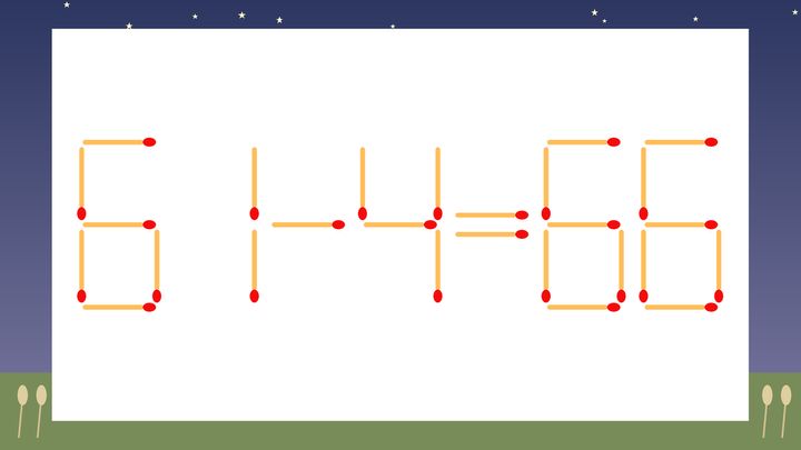 【マッチ棒クイズ】1本だけ動かして正しい式に：61-4=66？の問題画像