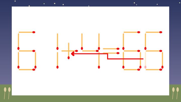 【マッチ棒クイズ】1本だけ動かして正しい式に：61-4=66？の解答画像