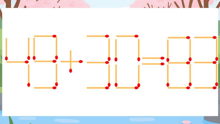 【マッチ棒クイズ】1本だけ動かして正しい式に：49+30=83？の問題画像