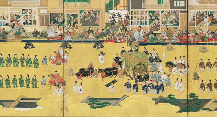 《二条城行幸図屏風》右隻部分：徳川家光将軍の牛車