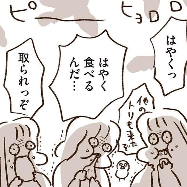 はやく食べるんだ… （C）やまもとりえ／KADOKAWA