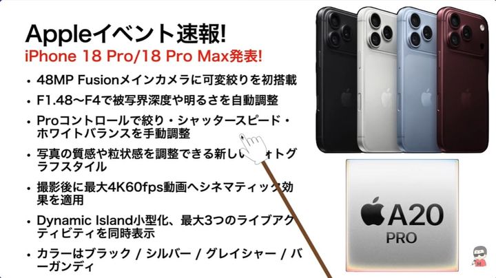 可変絞り搭載！大本命の「iPhone 18 Pro」