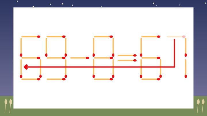 【マッチ棒クイズ】1本だけ動かして正しい式に：59-8=67？の解答画像