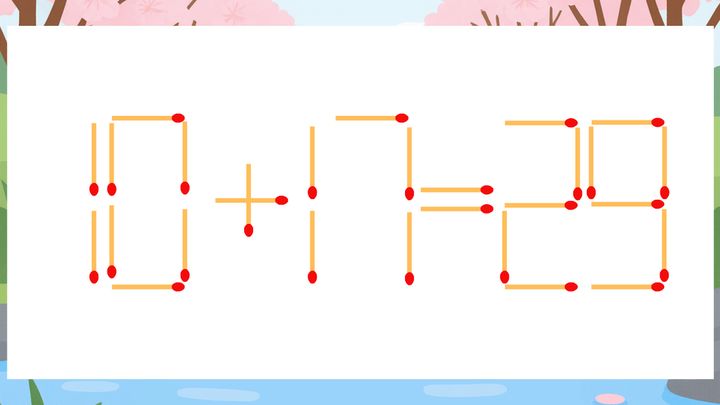 【マッチ棒クイズ】1本だけ動かして正しい式に：10+17=29？の問題画像
