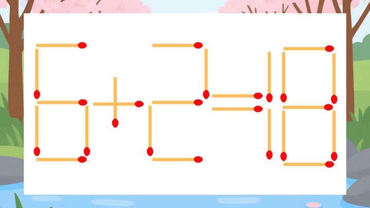 【マッチ棒クイズ】1本だけ動かして正しい式に：6+2=18？の問題画像
