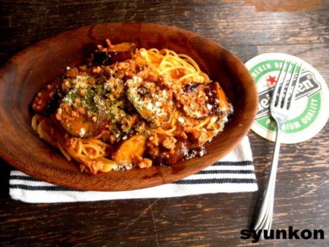 「なすとひき肉のナポリタン」レシピ