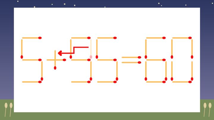 【マッチ棒クイズ】1本だけ動かして正しい式に：5-95=60？の解答画像