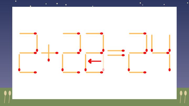 【マッチ棒クイズ】1本だけ動かして正しい式に：2+23=24？の解答画像