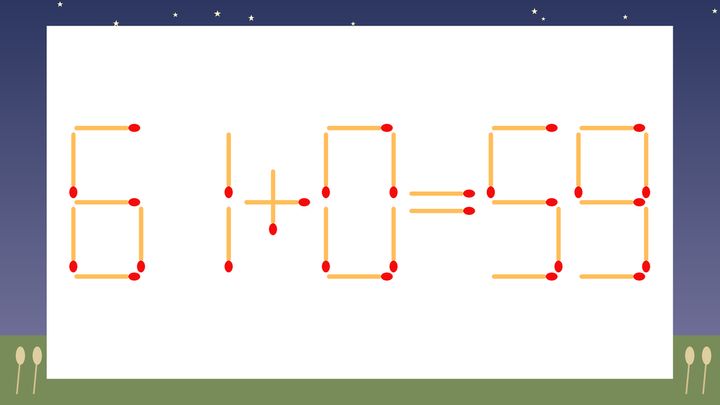 【マッチ棒クイズ】1本だけ動かして正しい式に：61+0=59？の問題画像