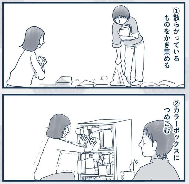 散らかっているものをかき集める （C）ゆるりまい／KADOKAWA