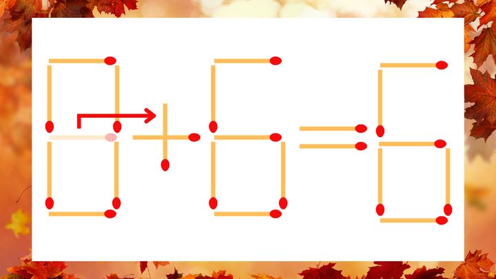 【マッチ棒クイズ】1本だけ動かして正しい式に：8-6=6？の解答画像