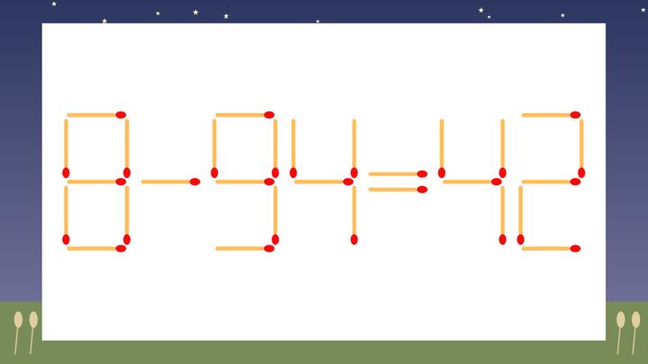 【マッチ棒クイズ】1本だけ動かして正しい式に：8-94=42？の問題画像