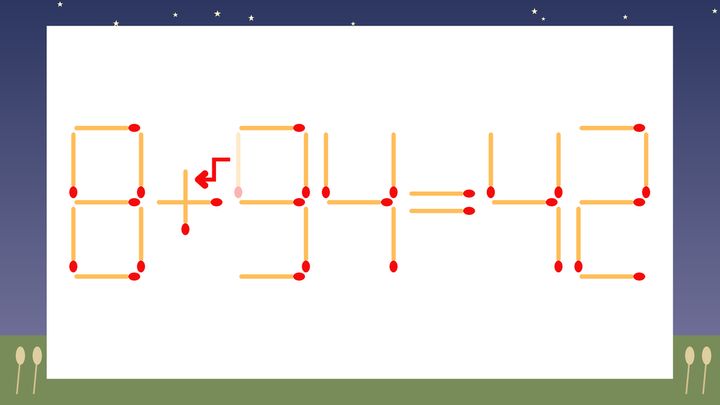 【マッチ棒クイズ】1本だけ動かして正しい式に：8-94=42？の解答画像