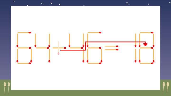 【マッチ棒クイズ】1本だけ動かして正しい式に：64+46=10？の解答画像