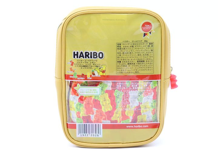 HARIBOゴールドベアのポーチの裏側、成分表示などが再現されている