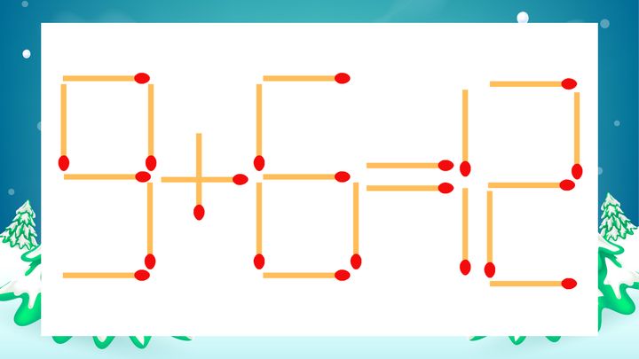 【マッチ棒クイズ】1本だけ動かして正しい式に：9+6=12？の問題画像