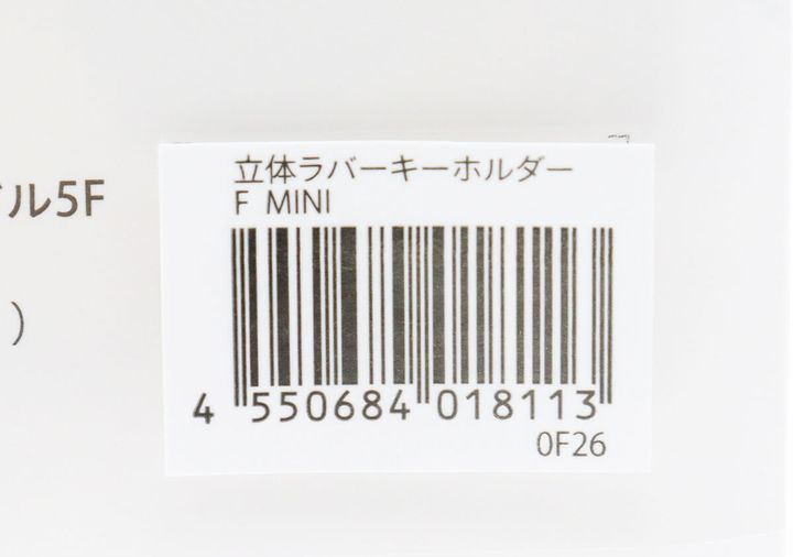 F MINIキーホルダーのパッケージに記載されたバーコード