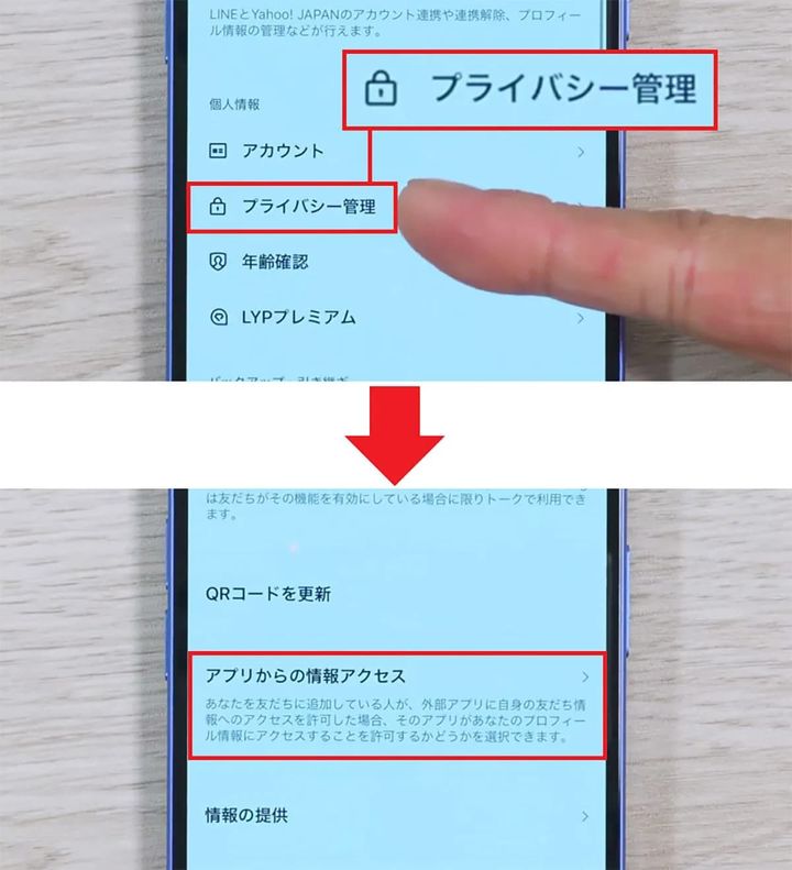 LINEのアプリからの情報アクセス拒否設定画面